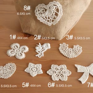 アイボリーレースアップリケパッチ、衣類装飾用繊細な刺繍入りコットンパッチ、DIYクラフト（5個入り）