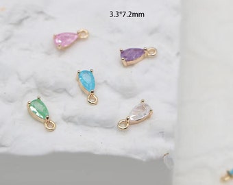 Mini Teardrop Charms, Birthstone Color Crystal Drop Pendants for Necklace and Earring Making 10pcs