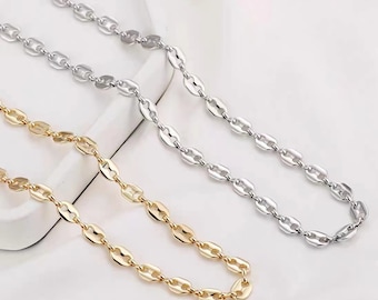 Goud zilver Mariner schakelketting, koffieboon schakel, sierlijke ankerketting voor minimalistische gelaagdheid sieraden maken 50 cm