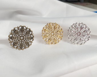 Gold/Silver/bronze Plated brass round Filigree Flower Wraps Connectors Charm Pendant for Necklace Jewelry Making Findings
