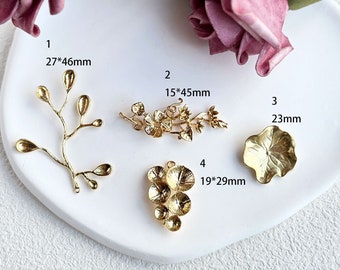 rama de flor de oro - 4 piezas estilo vintage latón crudo chapado flor de oro rama conector colgante hallazgo