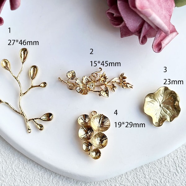 branche de fleur d'or - 4 pcs style vintage placage de laiton brut branche de fleur d'or connecteur pendentif trouver