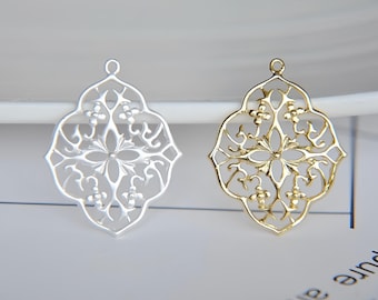 Openwork Flower Charm - Gold and Silver Pendants for Necklace Earring Making 6pcs