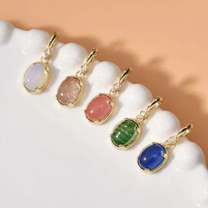 4pcs 14K Gold Plated Copper Elliptical Pendant with Zircon - DIY Necklace & Bracelet Jewelry Making Component