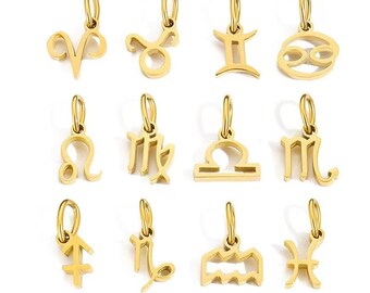 Pozłacane zawieszki ze znakami zodiaku – mosiężne zawieszki z horoskopem do personalizowanej biżuterii 1 szt.