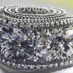 Rhinestone Bead Trim - beaded lace applique - beaded applique trim 50cm