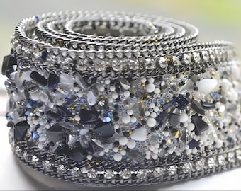 Crushed Gem Rhinestone Hotfix Trim, Gold Rim Stone Lace Ribbon for DIY Apparel Shoe Bag Craft Supplies 1 meter (1 Meter)