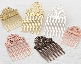 5pcs Filigree Hair Combs, Ornate Metal Hair Picks in Mixed Colors for Hair Accessory Making