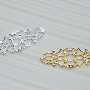 Brass Filigree Bar Stamping - Vintage Small Gold Bar Stamping for DIY Jewelry Making