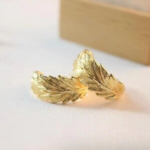 14k Gold Plated Feather earrings studs - Boho Feather Ear post  4pcs