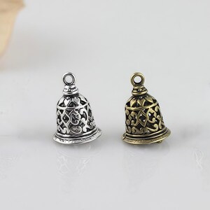 Filigree Bell Pendants, Antique Silver/Bronze End Caps for Boho Earring Making(6pcs)
