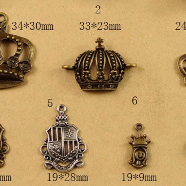 breloques de couronne - pendentifs de couronne - Connecteur en alliage - 10 pcs découverte de pendentif de couronne de placage de bronze antique