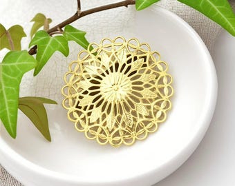 Round Filigree Connectors - brass Cab Base  for Resin Cabochon, Necklace Making, Jewelry Findings  10pcs