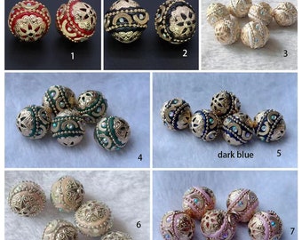 charms for slime-Nepalese bead Cloisonne handmade drop beads 6pcs