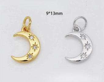 Gold Halbmond Mond Anhänger mit CZ, vergoldete himmlische Anhänger für Halskette Armband Ohrring machen, zierliche Schmuck finden (4 Stück)