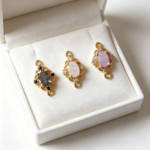 Vintage Oval Gem Charms, Gold Filigree Double Loop Pendants for DIY Handmade Earring Necklace Jewelry Making Supplies (4pcs)