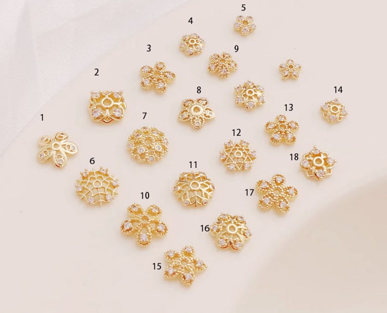 Gold Filigree Flower Bead Caps with Hole Brass Metal Bead end Caps for Jewelry Making Supplies 10pcs image 1