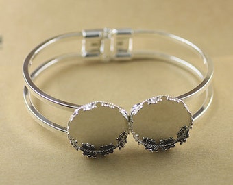 cuff bracelet blank  -  Bracelet Bezels  - Cuff Bezel Bangle -Glass Cabochon Bracelet 2pcs