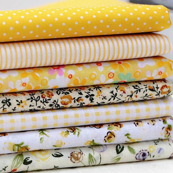 paquet de ferraille - tissu ferraille coton - restes de tissu - morceau de tissu de fleur 7pcs-Thin Cotton Fabric Bundle