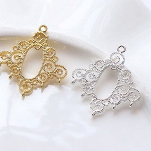 filigree findings s - filigree connectors -  - gold metal lace - 6 pcs raw brass plating  gold connector   pendant finding