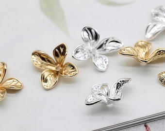 3D Metal Flower Charms, Gold Botanical Orchid Pendants for Bridal Earring Making 6 pcs