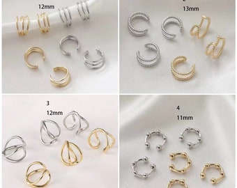 Ear Cuff Findings, Small Hoop Ear Clips, Gold Silver Plated Brass Non Pierced Earring Base, Jewelry Making Supplies, 6pcs