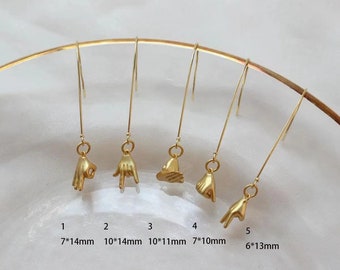 Gold Hand Gesture pendants -  Minimalist Asymmetrical Sign Language Jewelry for Everyday & Gift (2pcs)