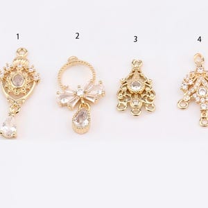 cubic zirconia pendant - filigree findings - filigree connectors - cubic zirconia earrings charm 6pcs