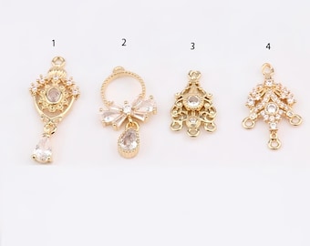 CZ Flower Charms, Dainty Crystal Botanical Pendants for Dangle Earring and Delicate Necklace Making (6pcs)