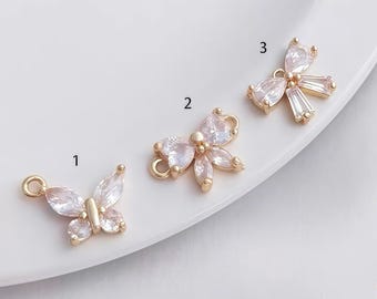 Cubic Zirconia Butterfly Charm- filigree connectors - Copper plated micro-inlaid zircon butterfly connector 6pcs xsg86