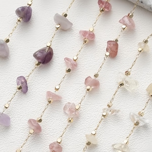 Purple Gemstone Beaded Chain - Wire Wrapped Chain - beaded chain  - jade chain jewelry 50cm