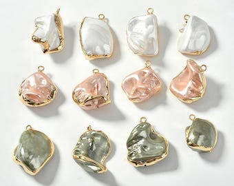Baroque Pearl Charm, Gold Edge Shell Pearl Pendant, Irregular Vintage Pearl Drop for Chunky Earring Finding DIY（4pcs）