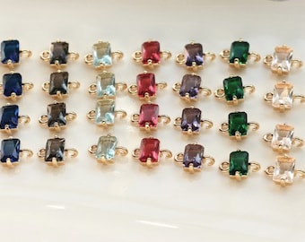 8pcs Rectangle Crystal Glass Connectors | Rhinestone Faceted Pendants with Brass Findings for Jewellery Crafting