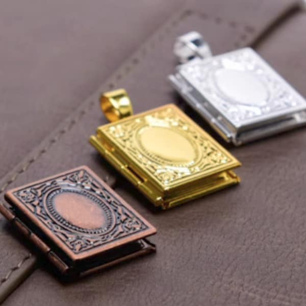 Personalized Book Locket | Initial Locket | Engraved Miniature Book Locket 5pcs