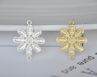 Flower Connector Charms, Raw Brass Plated Floral Pendant Links for Necklace and Earring Making 6pcs
