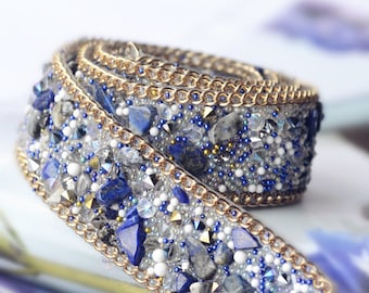 Crushed Gem Rhinestone Hotfix Trim, Gold Rim Stone Lace Ribbon for DIY Apparel Shoe Bag Craft Supplies 1 meter