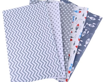 Paquete de retazos de tela de algodón, piezas precortadas con estampados azules variados para costura y patchwork (5 piezas)