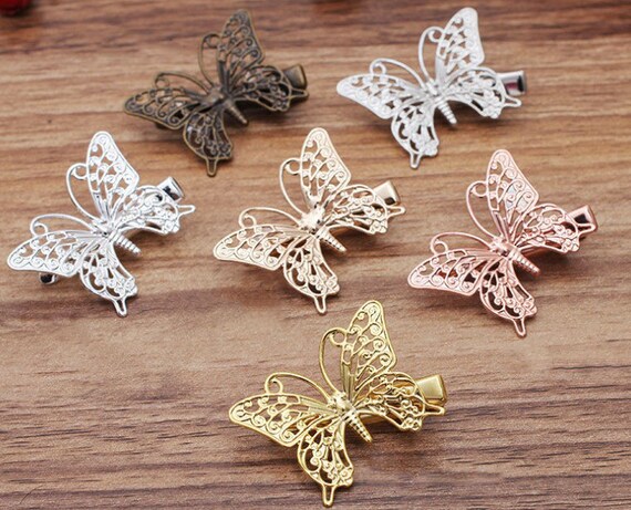 Gold Silver Butterfly Hair Clips, Filigree Hair Barrettes 
