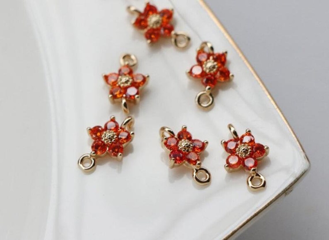 Zircon beads small glass bead 6pcs Copper plated microinlaid Etsy