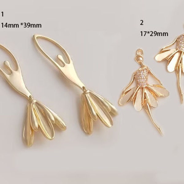 brass abstract ballet girl charm - gold ballet girl pendant - 4pcs raw  brass plated real gold ballet girl abstract pendant