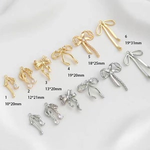 Micro Pave Bow Charms, Dainty Cubic Zirconia Ribbon Pendants for Coquette Earring Bracelet Making 4pcs