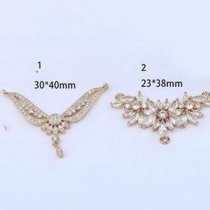 Cubic Zirconia Wing and Vine Pendant , Gold Plated CZ Necklace Connector for Bridal, Statement Jewelry (3pcs) image 1