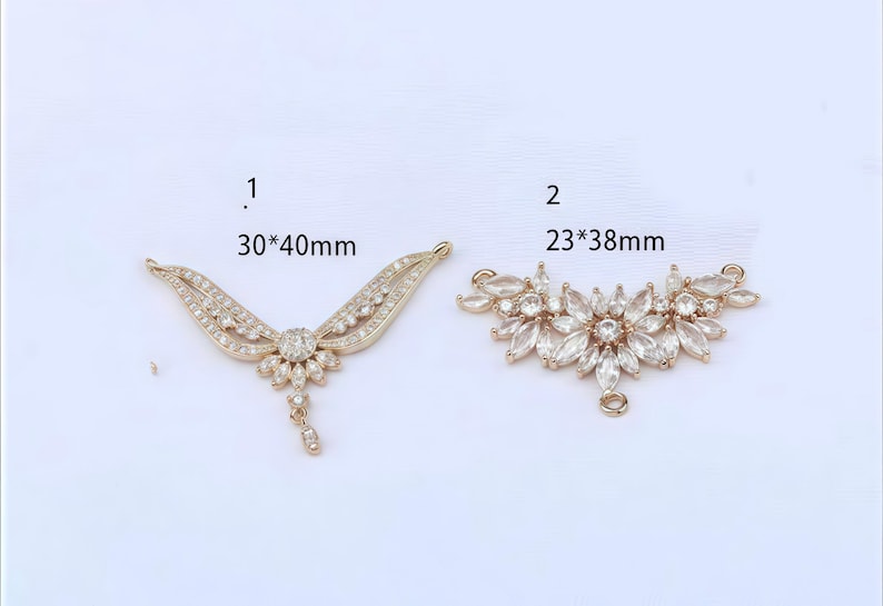 Cubic Zirconia Wing and Vine Pendant , Gold Plated CZ Necklace Connector for Bridal, Statement Jewelry (3pcs) image 1