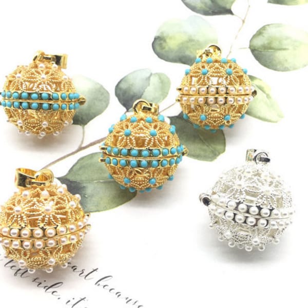 gold filigree ball - cubic filigree ball - 2pcs raw brass plating gold ball pendant finding mr06