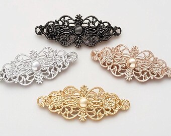 Floral Filigree French Hair Pin, Antique Bronze Flower Hair Fork for Wedding Updo, Vintage Bridal Hair Accessory  5pcs