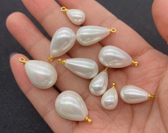 Faux Pearl Drop Charms, Enamel Glass Pearl Pendants, White Dangle Charms for Jewelry Making - 6pcs