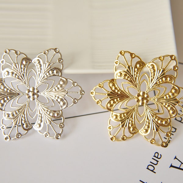 Gold/Silver Plated Filigree Flower Wraps Connectors Charm Pendant for Necklace Jewelry Making Findings