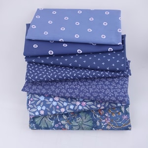 Paquete de telas estampadas azules, retazos de algodón para acolchado y patchwork (7 piezas)