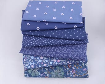 Blauwe stoffenbundel met patroon, katoenen fat Quarters voor quilten en patchwork, 7 stuks