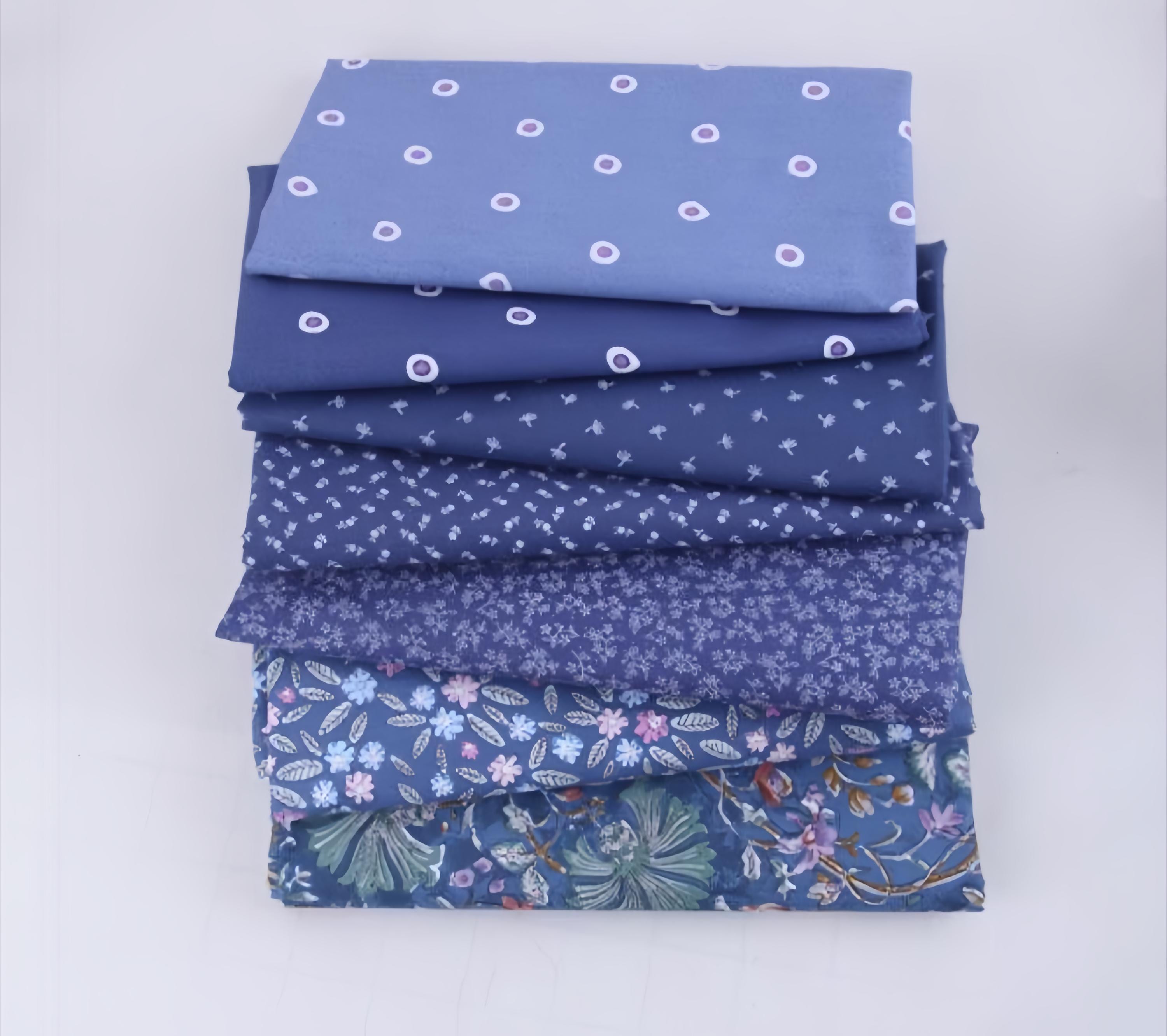 Blue Patterned Fabric Bundle, Cotton Fat Quarters for Quilting and ...